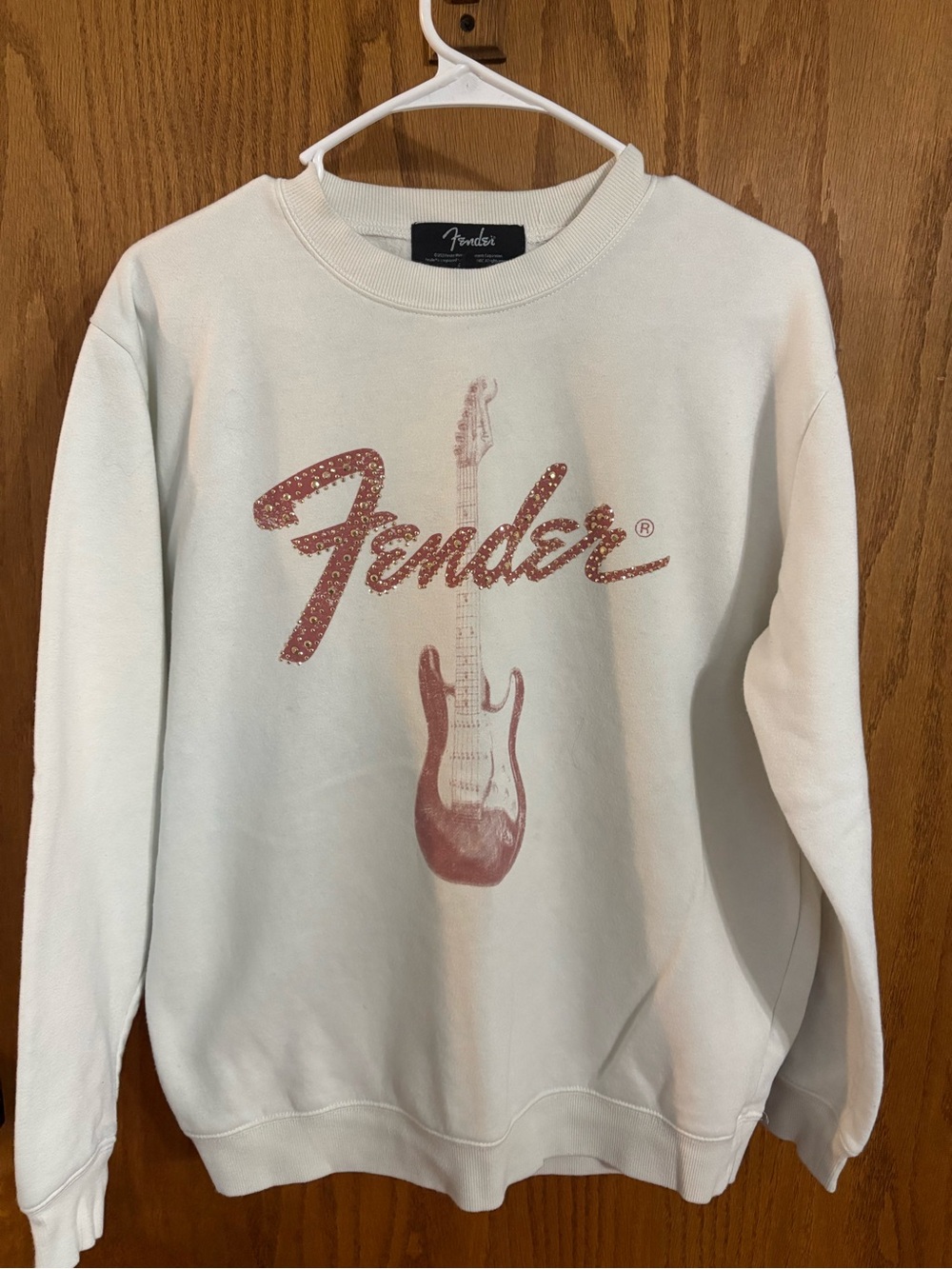 Fender Cream Sweatshirt with Dusty Rose Guitar Graphic